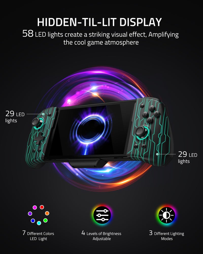 FUNLAB Switch Joypad Controller Customizable for Nintendo Switch Joycon, Ergonomic Switch handheld Controller, Luminpad Switch Controles One-Piece Controllers Replacement- 7 LED Colors/Turbo/Mapping - Image 2
